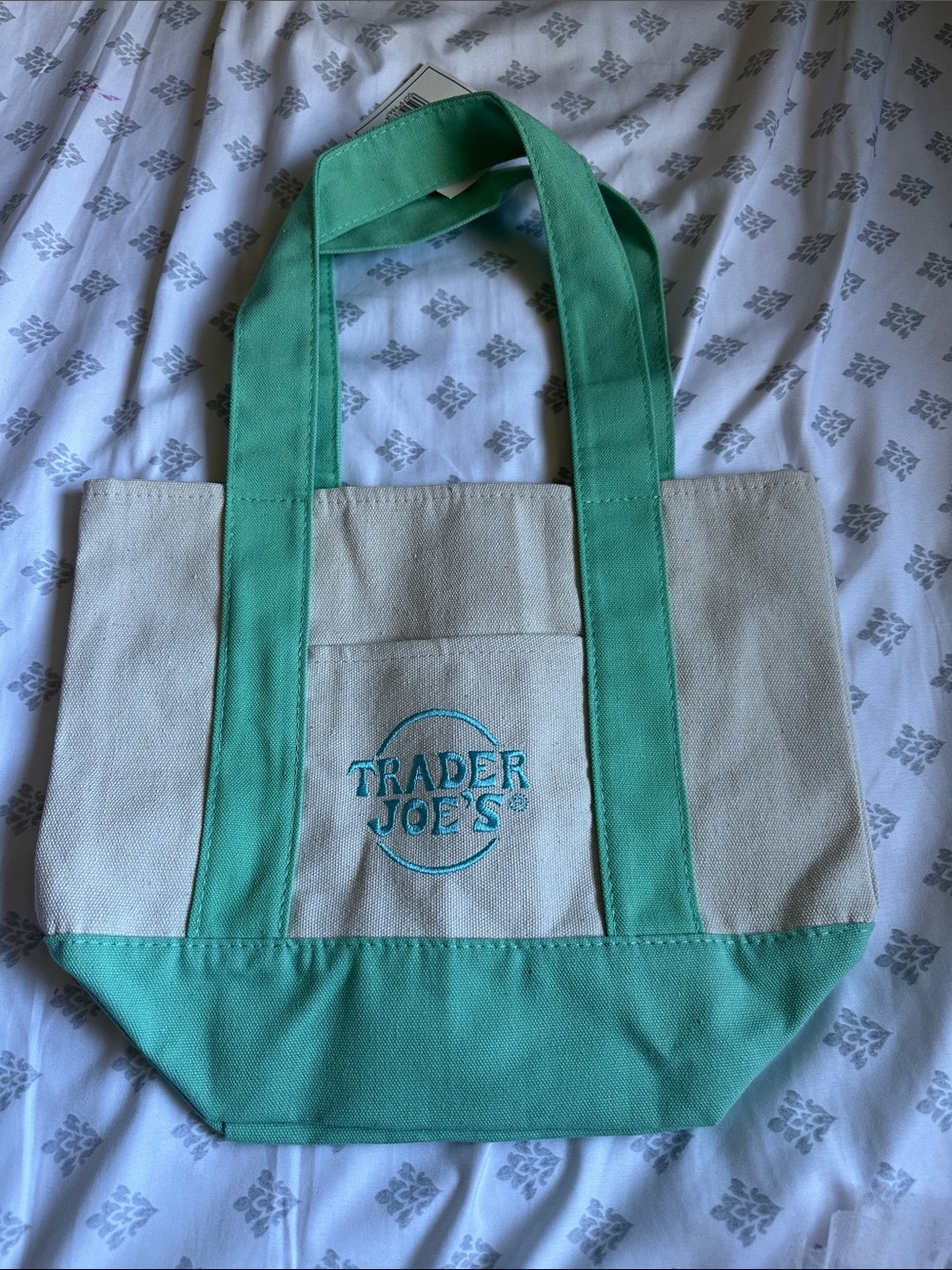 Canvas Tote Bag in Natural and Teal